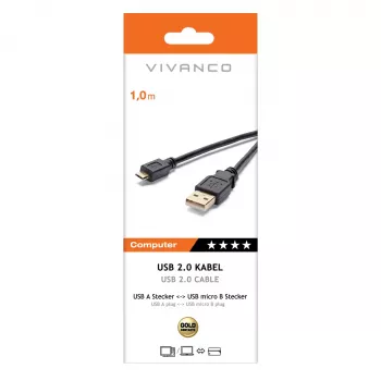 Cavo Vivanco VVITUSBAMICB10MK USB 2.0 Type-A a Micro-B, 1 m, nero