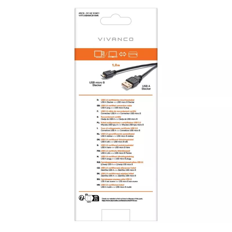 Cavo Vivanco VVITUSBAMICB10MK USB 2.0 Type-A a Micro-B, 1 m, nero