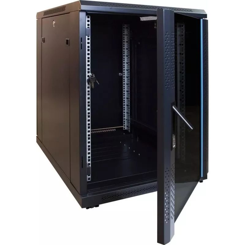 Armadio server a parete DSIT DS6815 15U 600x800mm con porta in vetro, grigio chiaro