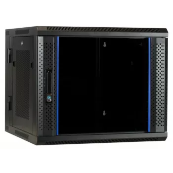 DSIT Rack a parete 6U con porta in vetro temperato, reversibile, 600x450 mm, nero