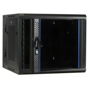 DSIT Rack a parete 6U con porta in vetro temperato, reversibile, 600x450 mm, nero