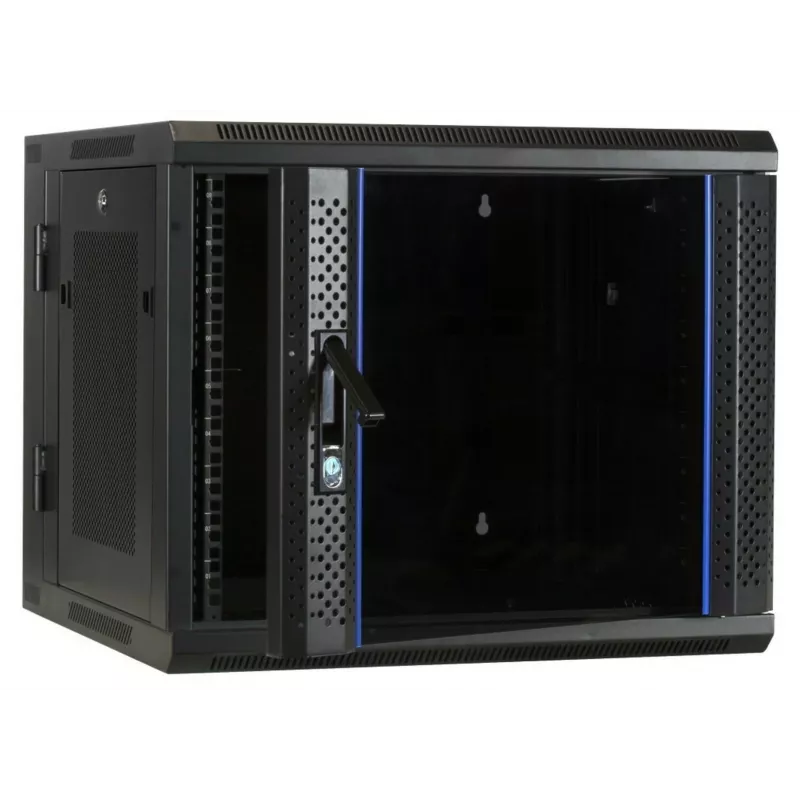 DSIT Rack a parete 6U con porta in vetro temperato, reversibile, 600x450 mm, nero