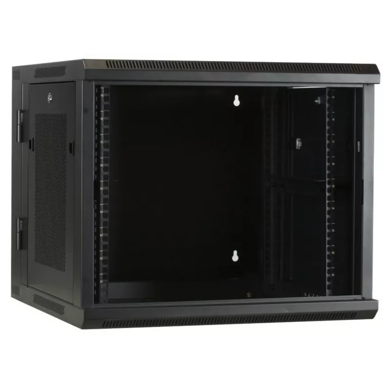 DSIT Rack a parete 6U con porta in vetro temperato, reversibile, 600x450 mm, nero