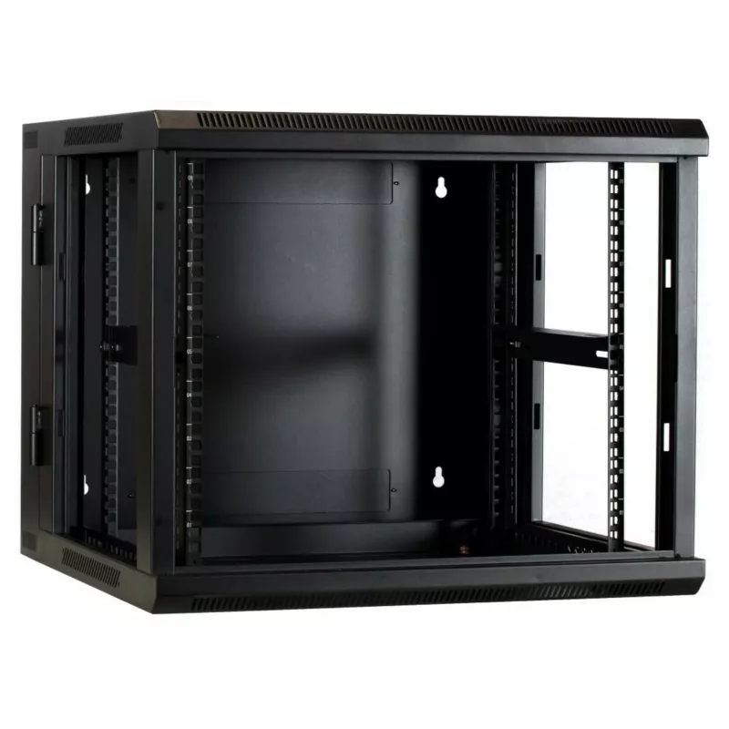 DSIT Rack a parete 6U con porta in vetro temperato, reversibile, 600x450 mm, nero