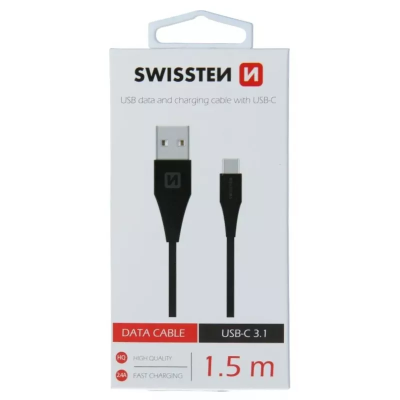 Swissten Cavo USB-A a USB-C 3.1 Gen 1 1,5 m nero