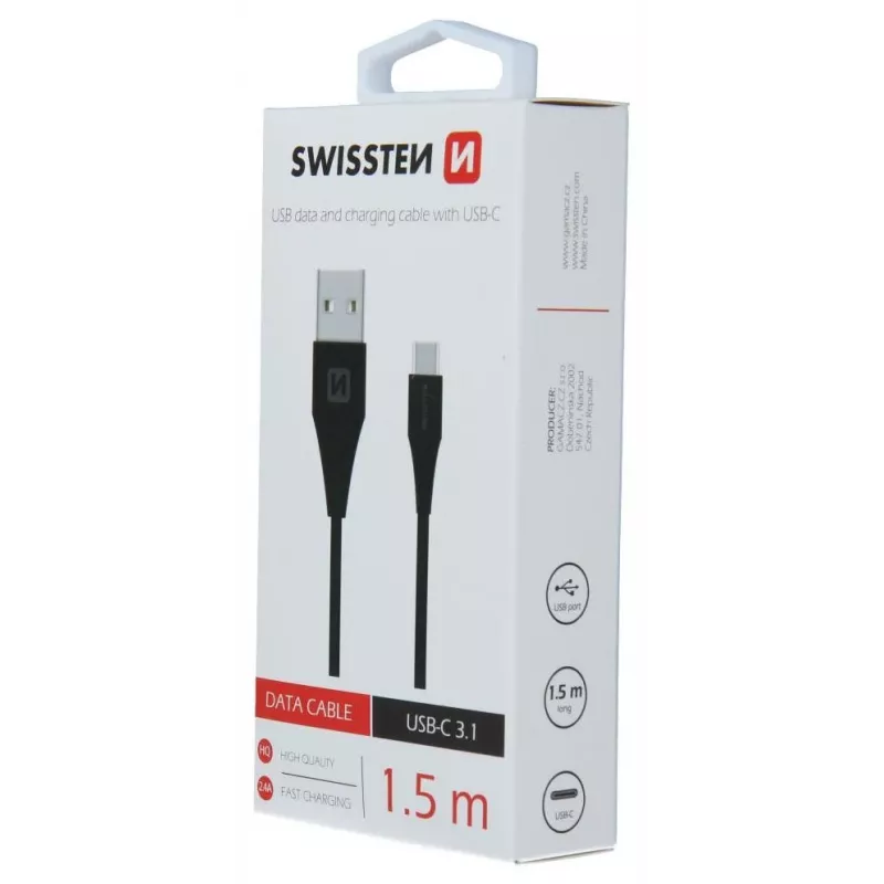 Swissten Cavo USB-A a USB-C 3.1 Gen 1 1,5 m nero