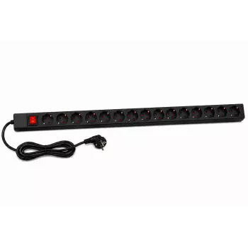 DSIT DS-15PDU unità di distribuzione di alimentazione verticale per rack a 15 vie, 230V 16A, prese Schuko, cavo 2m, nero