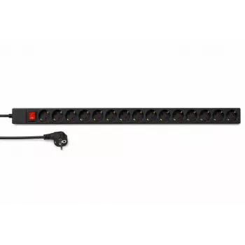DSIT DS-15PDU unità di distribuzione di alimentazione verticale per rack a 15 vie, 230V 16A, prese Schuko, cavo 2m, nero
