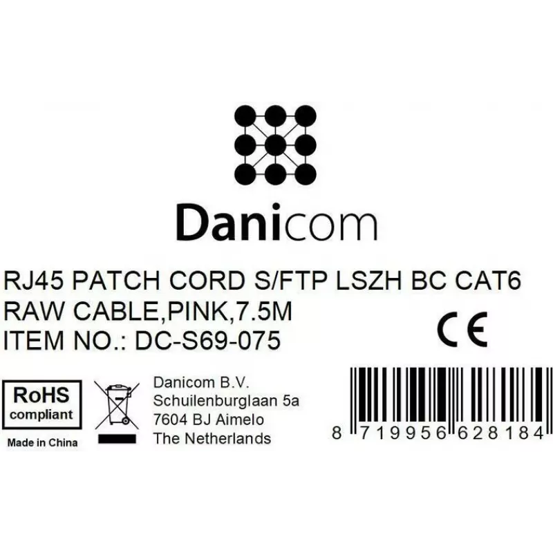 DSIT cavo di rete CAT 6 LSOH - S/FTP - 7,5 m - Rosa