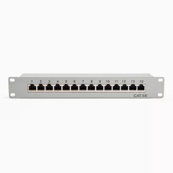 DSIT patch panel 10 pollici 12 porte Cat5e STP – montaggio rack 1U, schermato RJ45, Nero