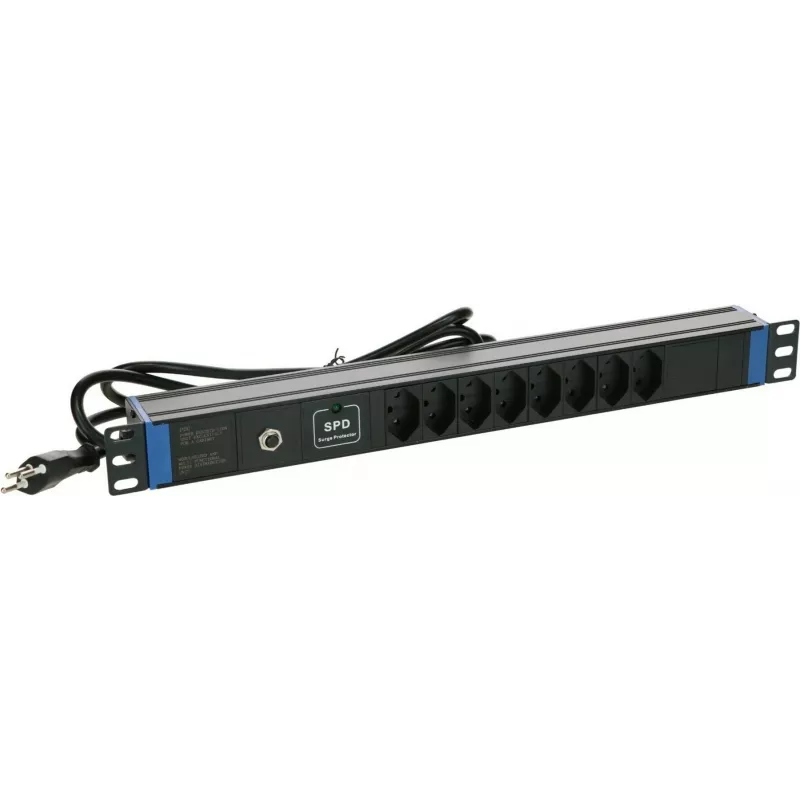 DSIT DS-8PDU-CH-SPO ciabatta 8 prese svizzere con protezione da sovratensione e sovraccarico, cavo 1,8 m, nero