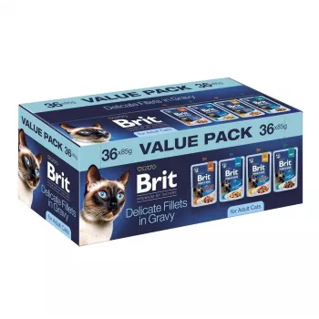 Brit Delicate Fillets in Gravy per gatti adulti - carne e pesce misti, 36 x 85 g bustine