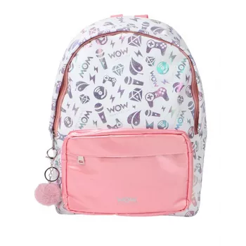 KIDS Wow Holo Holographic Zaino scuola ragazza grande A4 Rosa con pompon - Wow00022