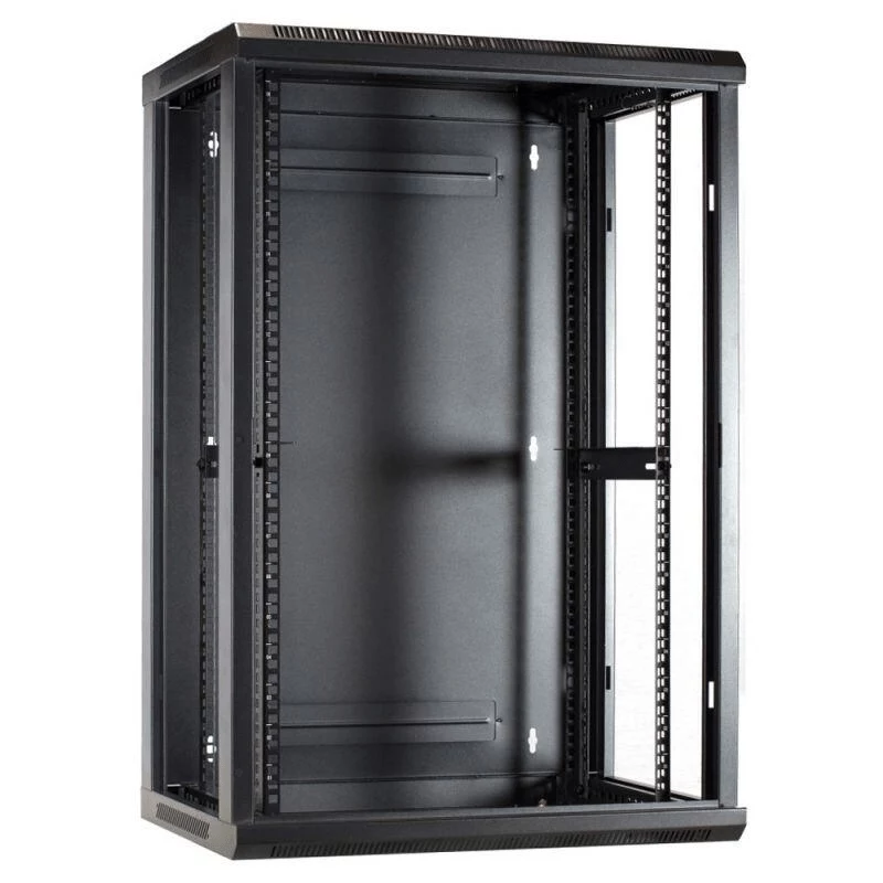 DSIT Armadio rack a parete 18U con porta in metallo, 600x450x900 mm, nero