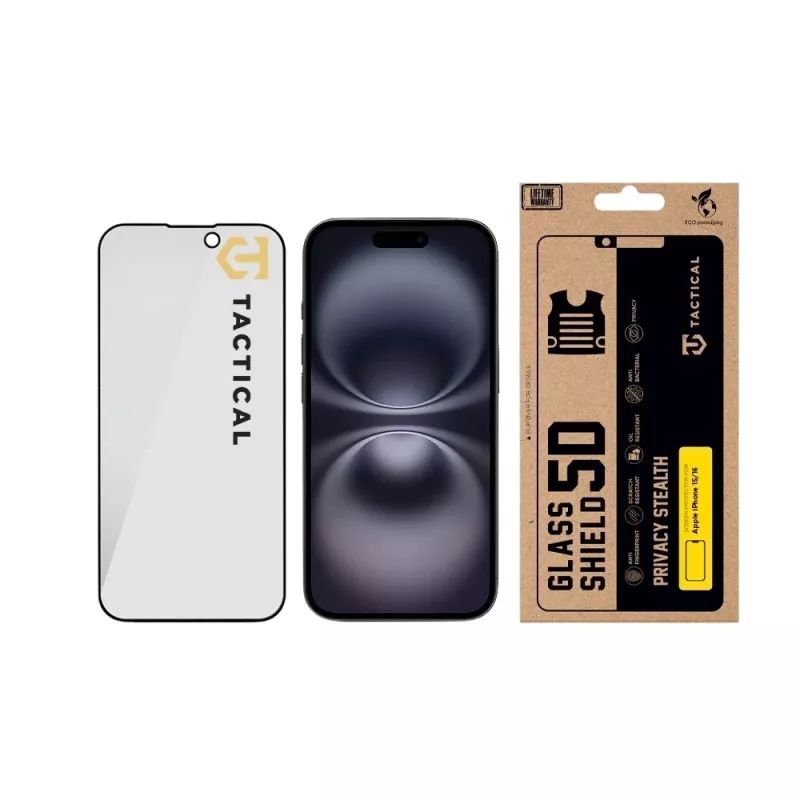 Tactical Glass Shield Privacy pellicola protettiva 5D per iPhone 15 / 16, nero