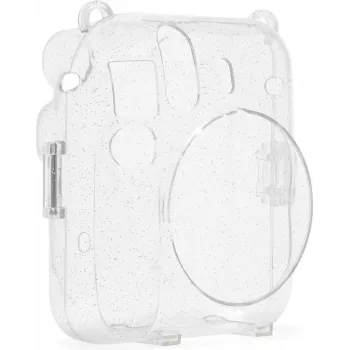 Fujifilm Instax Mini 12 Glitter Cover - custodia fotocamera glitter trasparente con tracolla regolabile, chiusura magnetica, protezione in pelle PU e PVC su misura per Instax Mini 12