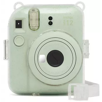 Fujifilm Instax Mini 12 Glitter Cover - custodia fotocamera glitter trasparente con tracolla regolabile, chiusura magnetica, protezione in pelle PU e PVC su misura per Instax Mini 12
