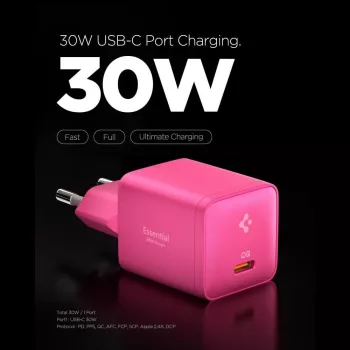 SPIGEN EE301EU-GAN Essential Caricabatterie da rete 1 porta 30W rosa