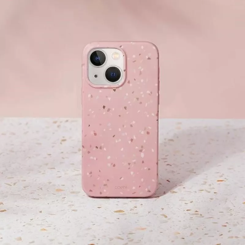 UNIQ Coehl Terrazzo custodia per iPhone 14 Plus / 15 Plus, rosa corallo