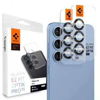 Spigen Optik Pro Glas.tR EZ Fit protezione fotocamera confezione da 2 per Samsung Galaxy S25 - nero