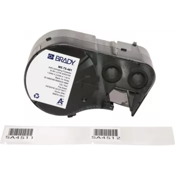 Brady M5-75-461 etichetta in poliestere autolaminante in rotolo, nero su bianco/trasparente, 25,40 x 66,68 mm, adesivo permanente, 120 etichette