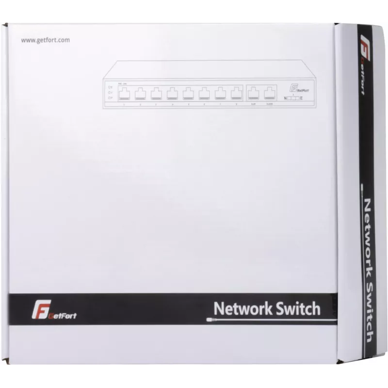 GETFORT GF-110D-8P-120 switch PoE+ 10 porte con 8 porte PoE e 2 porte uplink, budget 120W, unmanaged, desktop/a parete