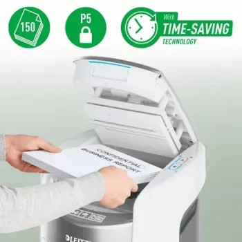 Leitz IQ Optimax AutoFeed 150 Distruggidocumenti, P-5, 150 fogli, contenitore da 15 L