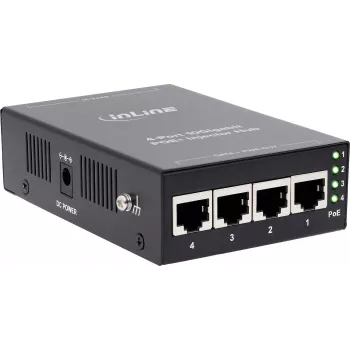 InLine 32304H Hub injector PoE+ 10Gigabit a 4 porte, metallo, senza ventola, budget 120W