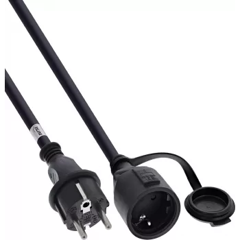 InLine® prolunga con contatto di terra, outdoor IP44, protezione contatti, 15 m, nero