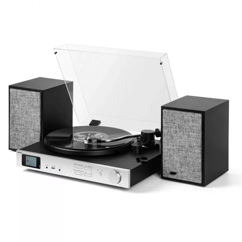 AKAI ATT-500SP giradischi a trasmissione a cinghia, con altoparlanti esterni, Bluetooth, registrazione USB, nero