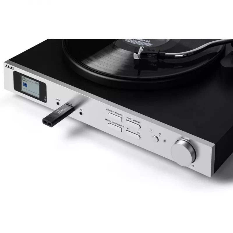 AKAI ATT-500SP giradischi a trasmissione a cinghia, con altoparlanti esterni, Bluetooth, registrazione USB, nero
