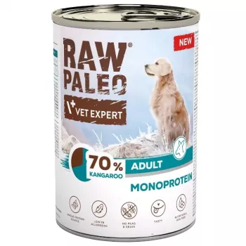 VetExpert Raw Paleo Kangaroo cane adulto cibo umido 400g scatoletta – senza cereali, con un'unica fonte proteica