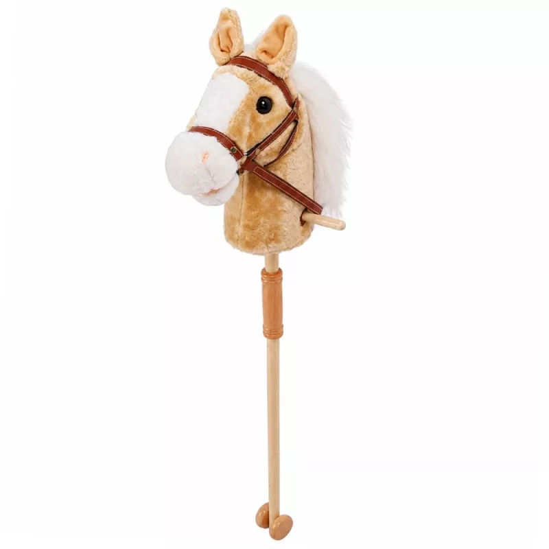 LEAN TOYS cavallo a bastone con suoni di galoppo e nitrito, beige, 100 cm