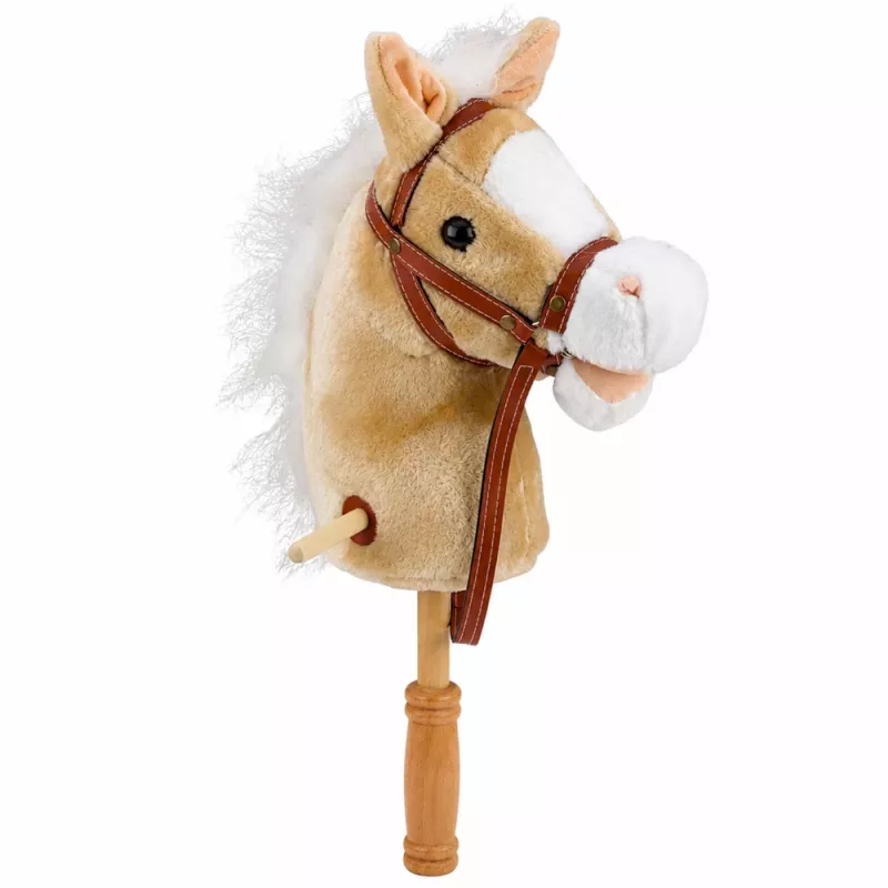 LEAN TOYS cavallo a bastone con suoni di galoppo e nitrito, beige, 100 cm