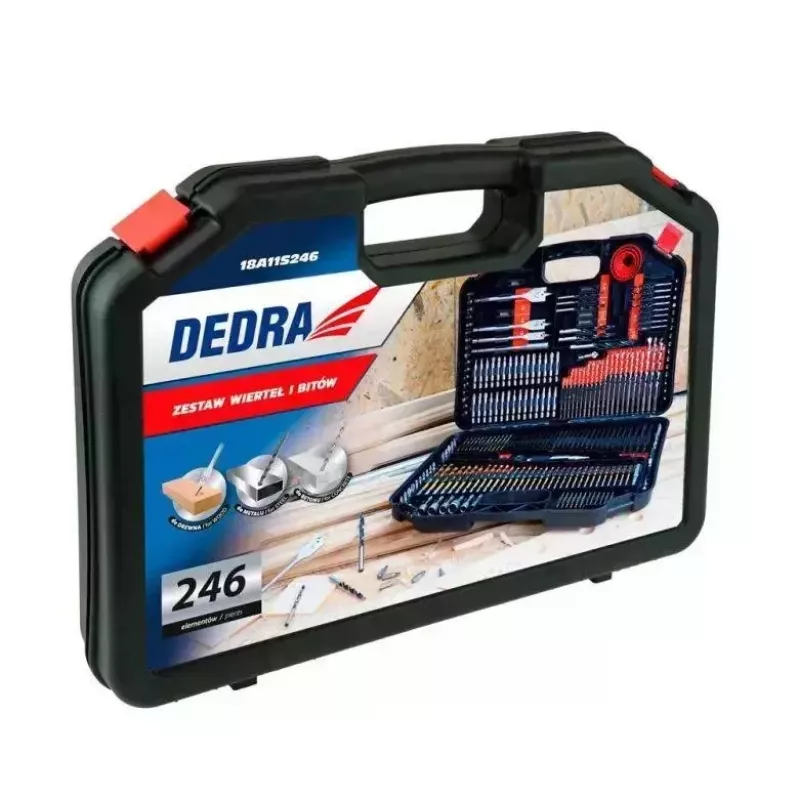 DEDRA 18A11S246 Set di 246 punte da trapano e inserti per cacciavite con punte HSS, per legno, per muratura e inserti CrV in valigetta di plastica