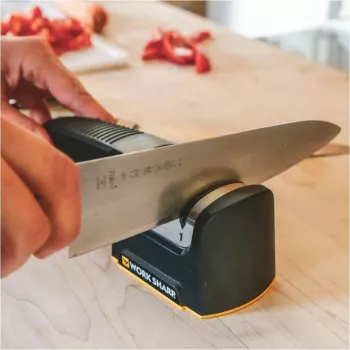 Work Sharp affilacoltelli da cucina con meccanismo a estrazione, 2 stadi, carburo e ceramica, nero/argento
