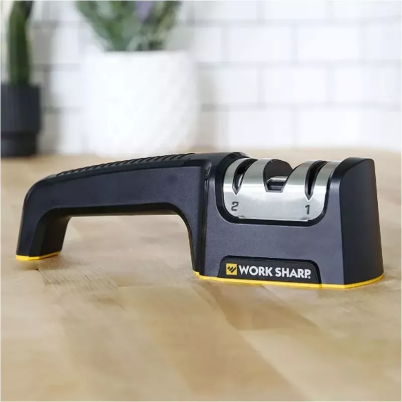 Work Sharp affilacoltelli da cucina con meccanismo a estrazione, 2 stadi, carburo e ceramica, nero/argento