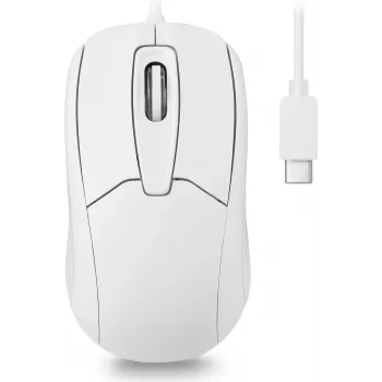 Perixx PERIMICE-209 C W mouse ottico USB-C con filo, 1000 DPI, 3 tasti, rotella di scorrimento, ambidestro, bianco