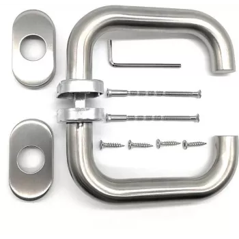 PSG Milano maniglia per porta in acciaio inox con rosetta ovale e foro chiave, satinato spazzolato, reversibile per porte interne, 63.401
