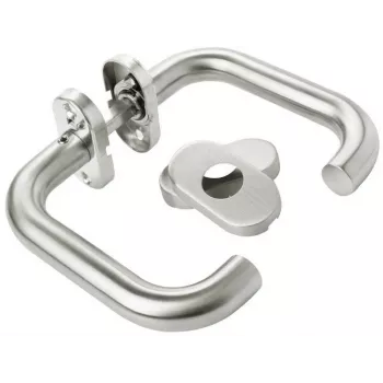 PSG Milano maniglia per porta in acciaio inox con rosetta ovale e foro chiave, satinato spazzolato, reversibile per porte interne, 63.401