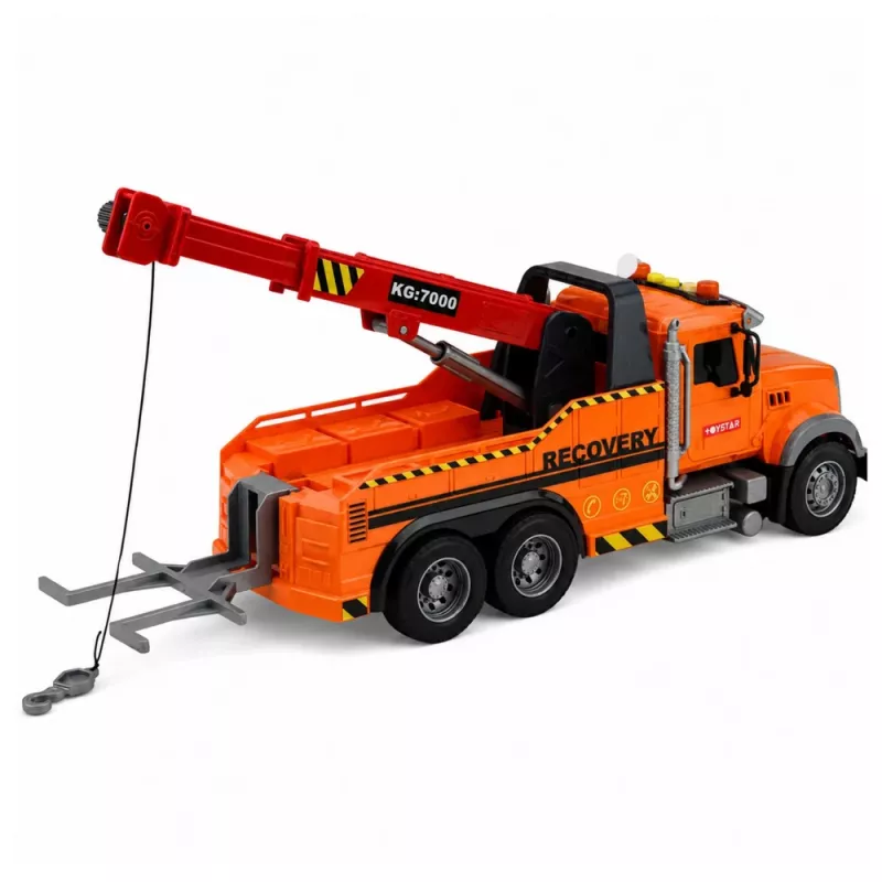 LEAN TOYS carro attrezzi con gru soccorso stradale gancio luci suoni arancione 1:18