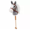 LEAN TOYS Cavallo a bastone cavallo su un bastone testa di cavallo galoppa nitrisce suoni grigio 100 cm