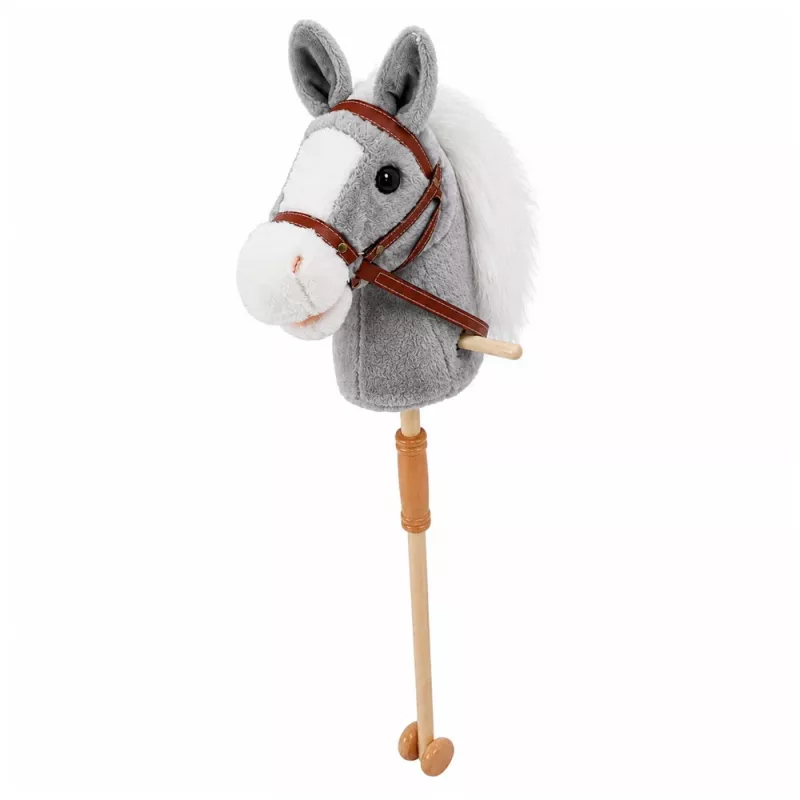 LEAN TOYS Cavallo a bastone cavallo su un bastone testa di cavallo galoppa nitrisce suoni grigio 100 cm