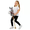 LEAN TOYS Cavallo a bastone cavallo su un bastone testa di cavallo galoppa nitrisce suoni grigio 100 cm