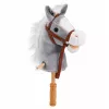 LEAN TOYS Cavallo a bastone cavallo su un bastone testa di cavallo galoppa nitrisce suoni grigio 100 cm