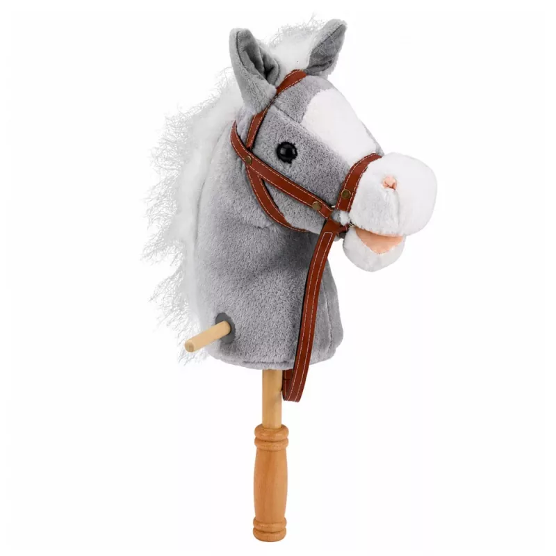 LEAN TOYS Cavallo a bastone cavallo su un bastone testa di cavallo galoppa nitrisce suoni grigio 100 cm