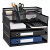 LEAN Organizer a più ripiani in metallo per documenti e accessori, organizer da scrivania in mesh a 3 livelli, nero