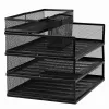 LEAN Organizer a più ripiani in metallo per documenti e accessori, organizer da scrivania in mesh a 3 livelli, nero