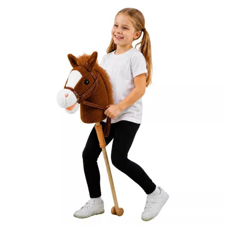 LEAN TOYS Cavallo a bastone con suoni di galoppo e nitrito, marrone, 100 cm