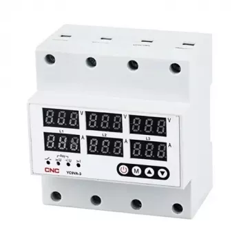 CNC EL240333 Relè di monitoraggio tensione e corrente, 63A, 3 fasi, montaggio su guida DIN, protezione regolabile